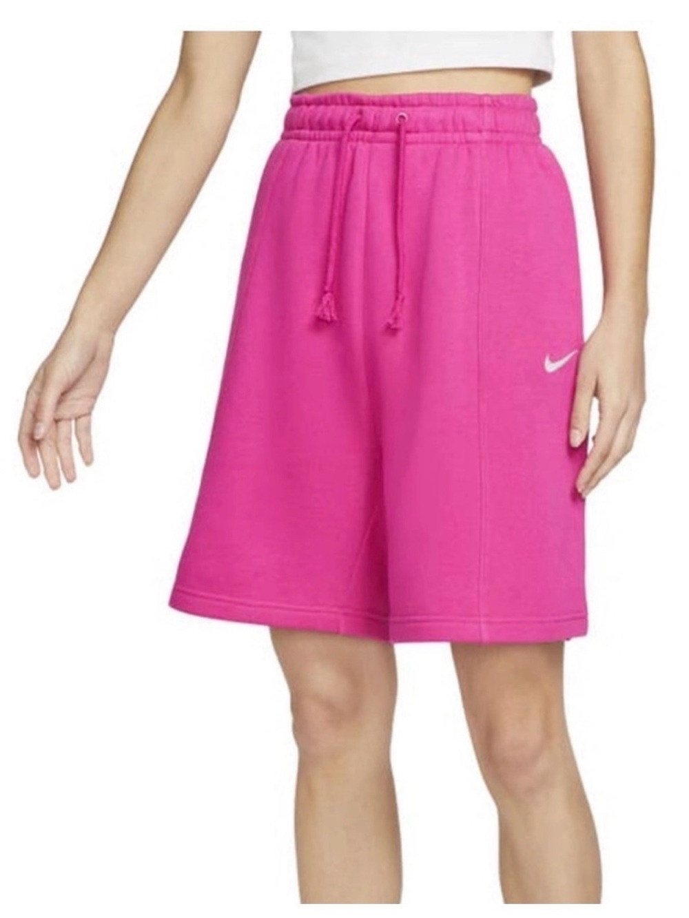 Women's Nike Sportswear Essential Pink Fleece High Rise Shorts Small 6.5 inch